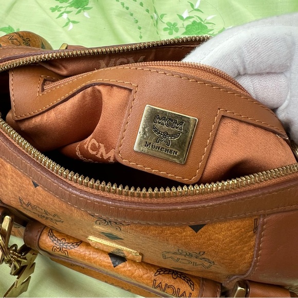 MCM Visetos Satchel Cognac with Bag Charm - Picture 6 of 16